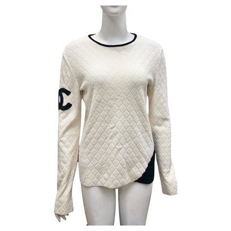 white chanel sweater with black logo|Chanel inspired logo sweater.